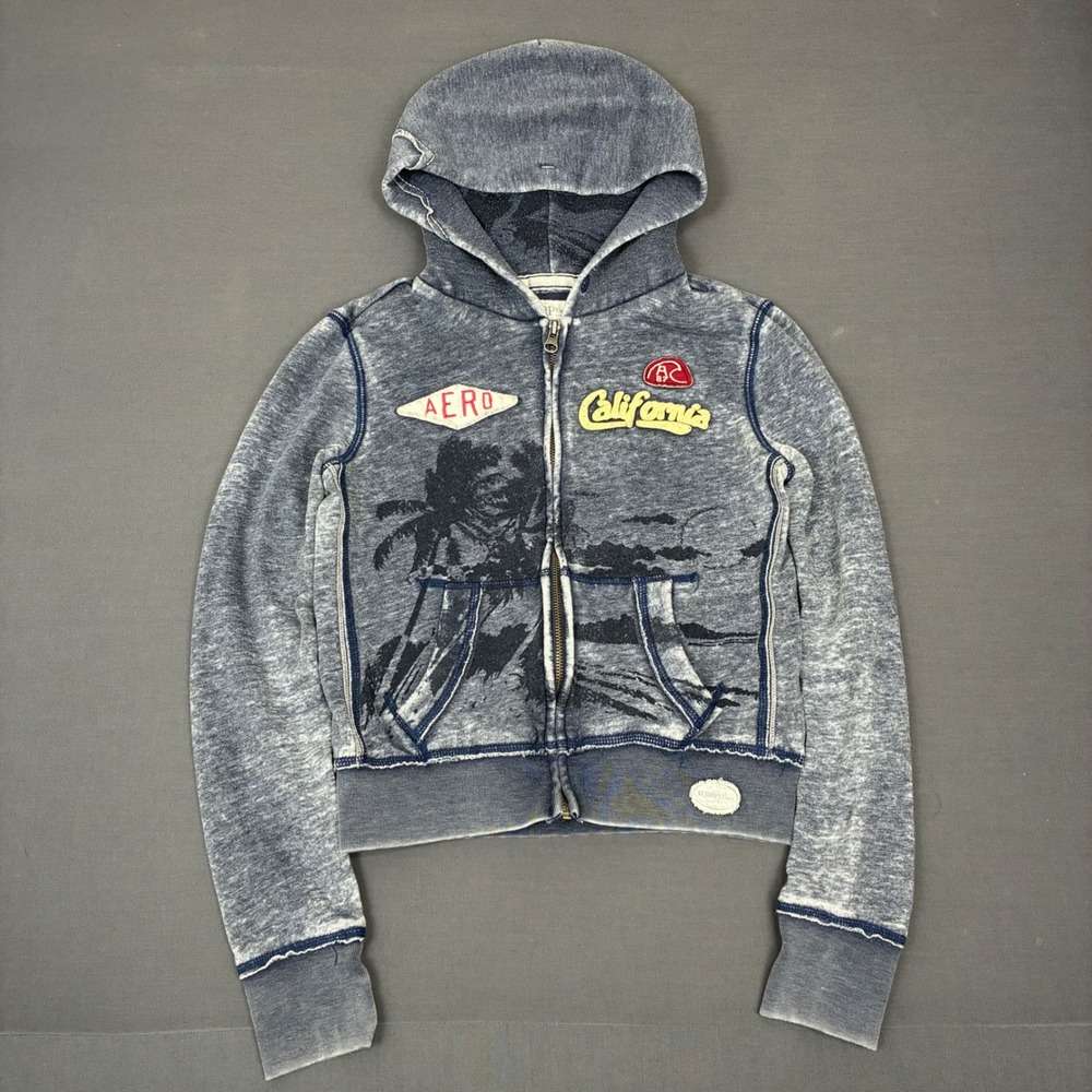 Y2K Aeropostale California Rockaway Surf Full Zip Hoodie Women's Size XS Cropped